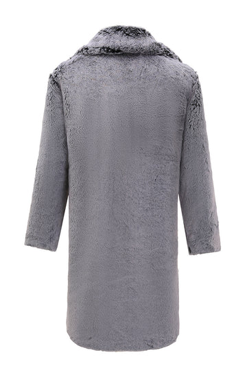 Abrigo de piel sintética para hombre de manga larga mullido color gris y con bolsillos